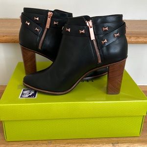 Ted Baker Black Ankle Boots with Rose Gold Accents